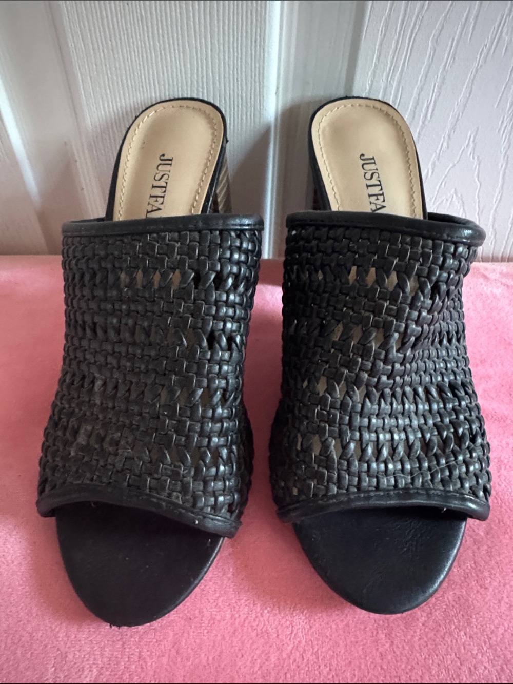 JustFab Black Woven Slide Mules